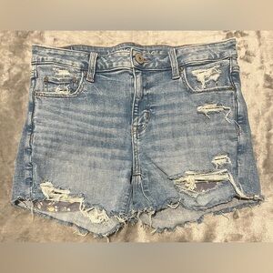 American Eagle Outfitters Women's Light Blue Distressed Midi Jean Shorts Size 10